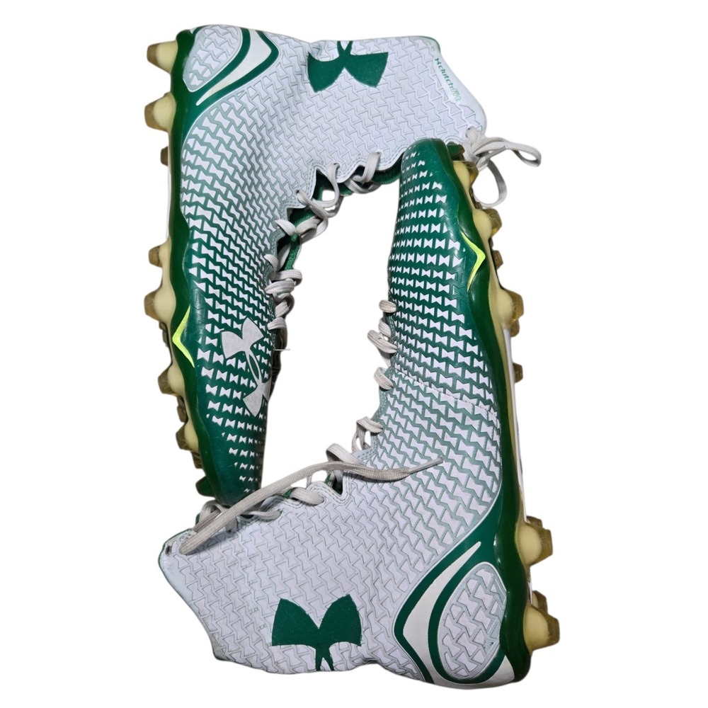 Under Armour Spine Highlight Clutchfit Grn/White Football Mid Cleats Mns 14